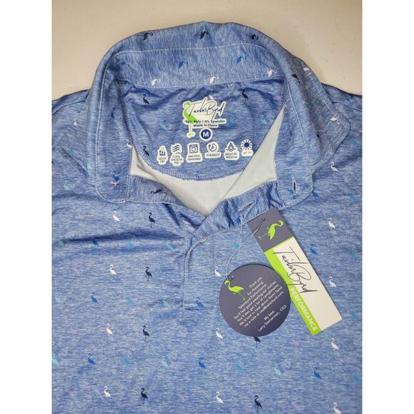 TailorByrd Performace Polo Golf Flamingos All Over Print Colorful Men's M SPF 30 - Picture 1 of 7